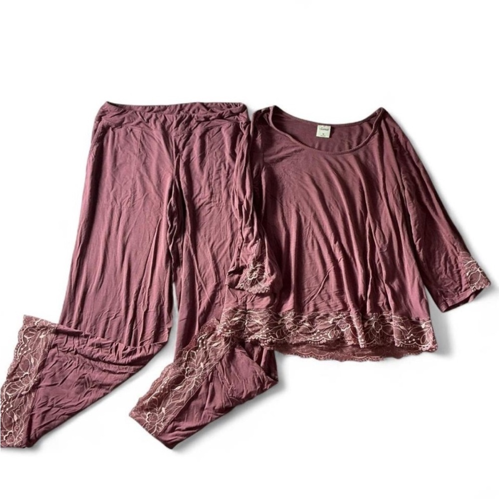 Soma Pajama Set Lace Trim Long Sleeve Top Pants Loungewear Medium